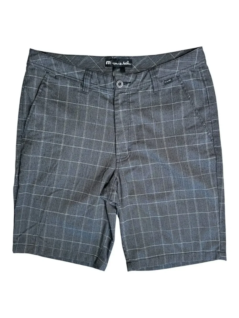 TRAVIS MATHEW Men's Gray Plaid Flat Front Shorts